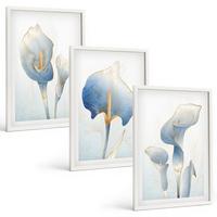 BILDER SET 3er Set - 40x60 cm Weißer Rahmen - Blaue Blumen im Hintergrund - Weiß, Kunststoff (40/60cm) - TULUP