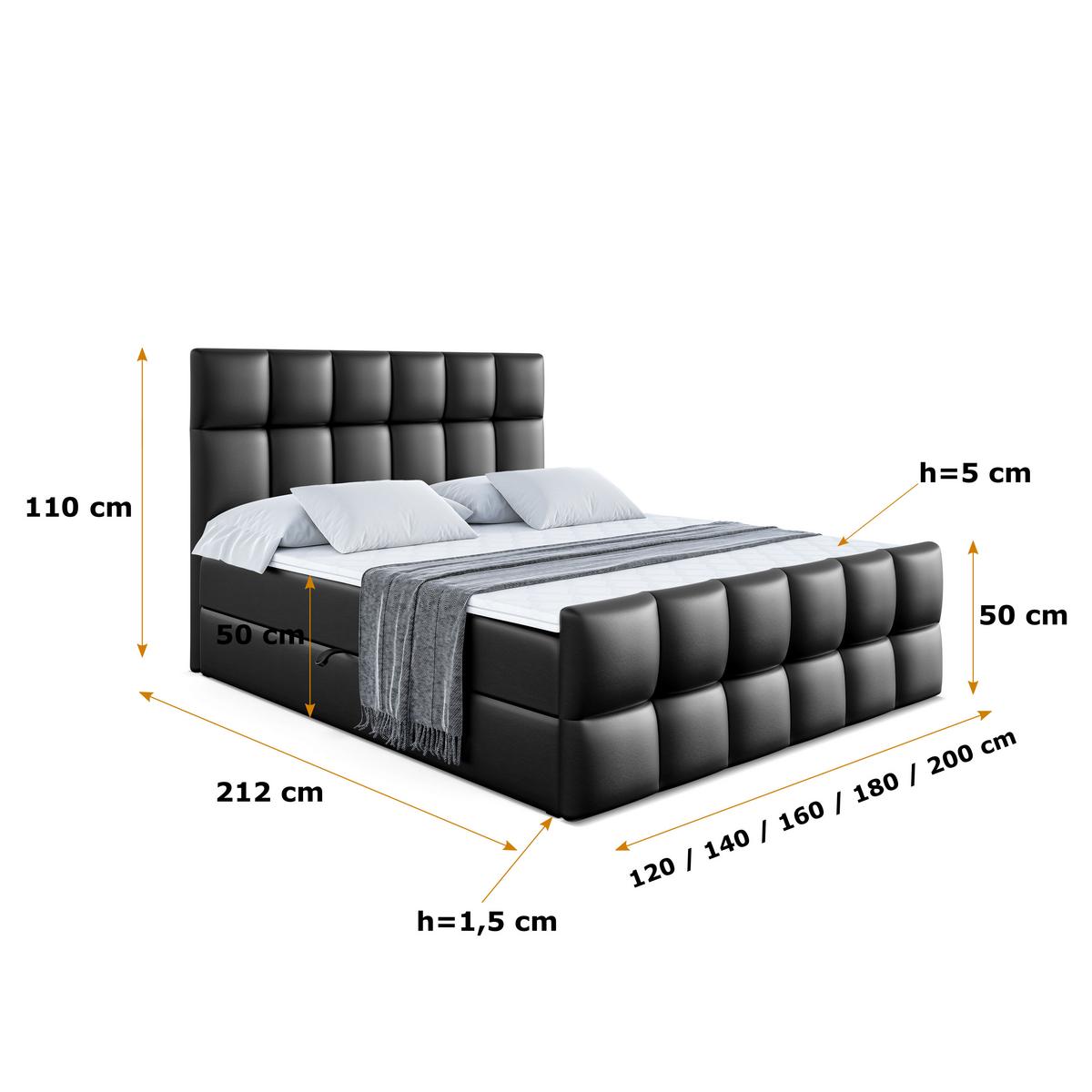 BOXBETT RICAR-Z - 180 x 200 - H3 - Schwarz Hochglanz - Schwarz Hochglanz, Holzwerkstoff (180/200cm) - ALTDECOR
