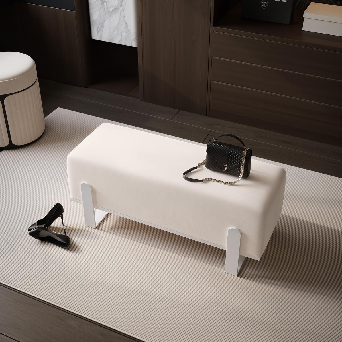 POLSTERBANK MARA 100 cm Weiß / Creme ,Metallgestell - Creme, Textil/Metall (100/47/35cm) - Idohome