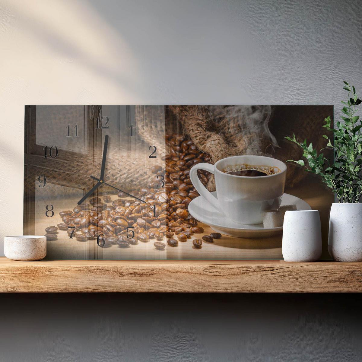 WANDUHR aus Glas 60x30 cm - Kaffee - Braun, Glas (60/30/0.4cm) - TULUP