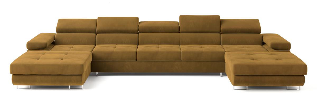 WOHNLANDSCHAFT OMBRA Gelb Velours-Stoff mit Schlaffunktion - Gelb, Holz (425/90/202cm) - MASSENO