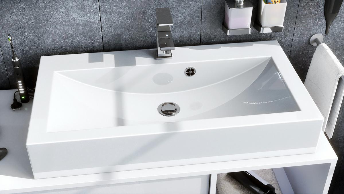 BADMÖBELSET La Costa Fronten in Beton Oxid Optik - Hellgrau, Holzwerkstoff (126.5/190/46cm) - Vladon