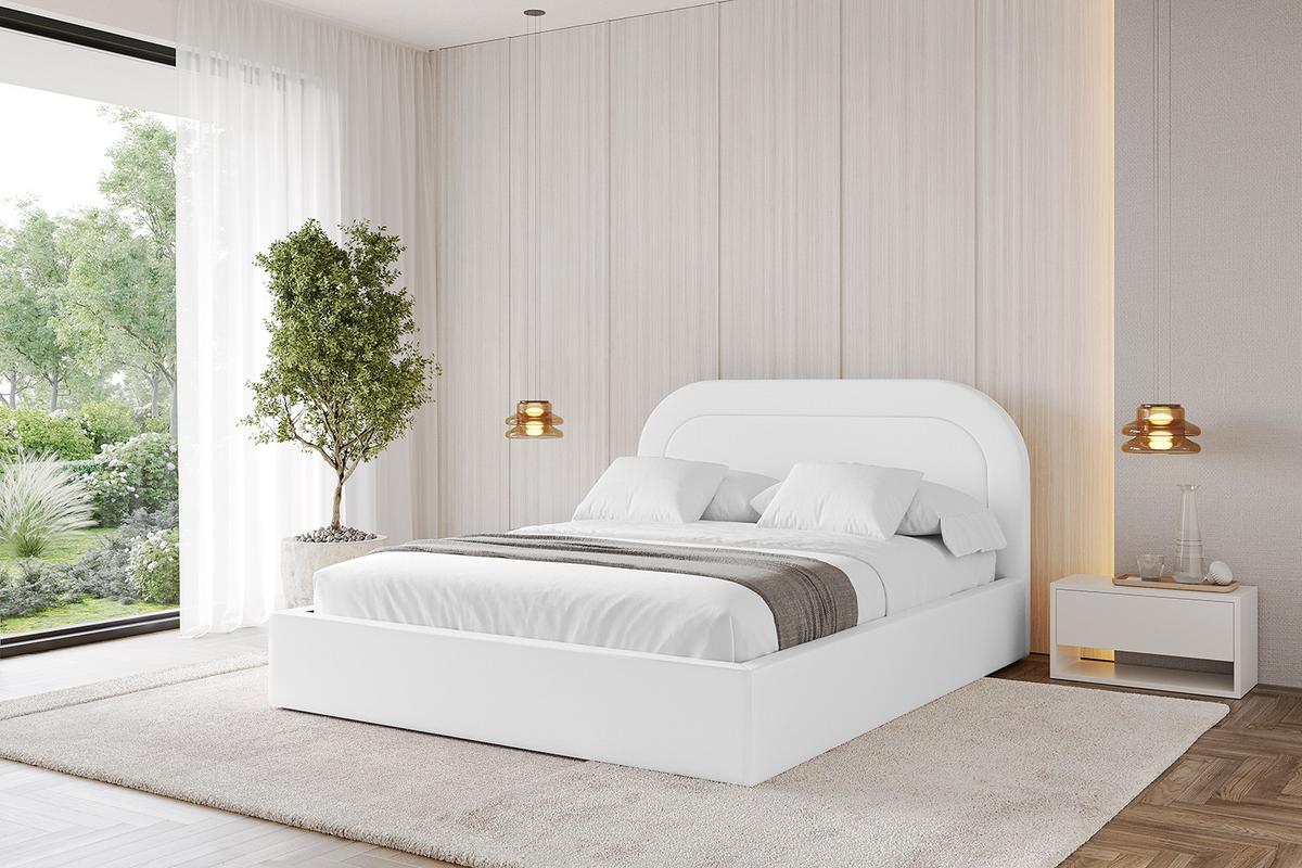 POLSTERBETT mit Bettkasten und Lattenrost, Boxbett ohne Matratze - LERAY 120x200 Weiß Kunstleder - Weiß Hochglanz, Holzwerkstoff/Textil (120/200cm) - ALTDECOR