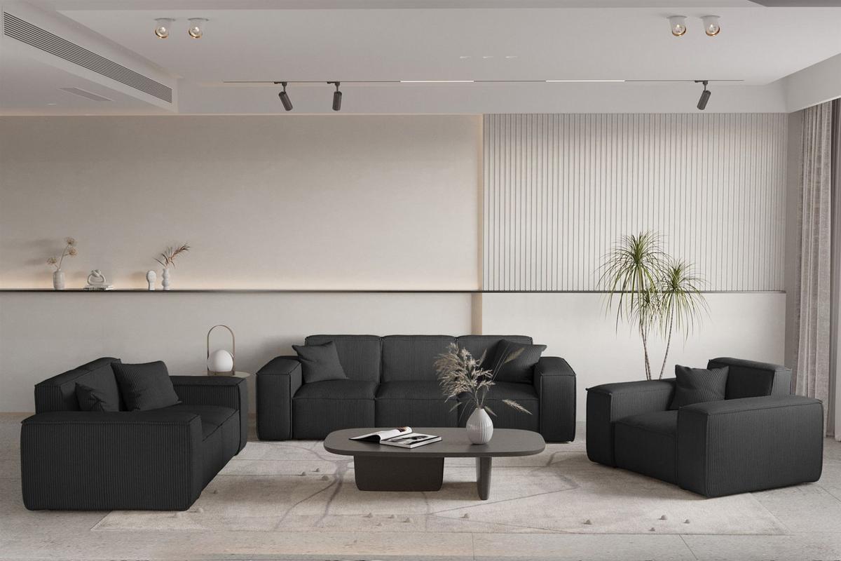 SOFA Celes Premium 3-sitzer Stoff Scala - Schwarz, Holzwerkstoff/Textil (225/73/88cm) - Fun Möbel