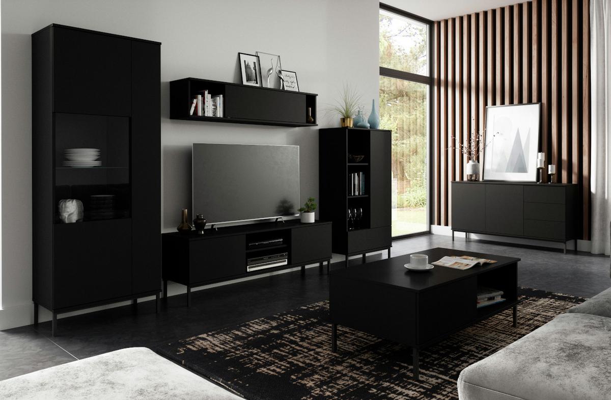 LOWBOARD Queba 1T Schwarz 100/50/41 cm – TV Tisch schwarz modern - Schwarz, Holzwerkstoff (100/50/41cm) - AX Living
