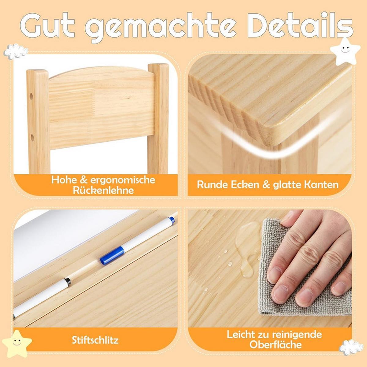 KINDERSCHREIBTISCH mit Stuhl natur(2-tlg) - Naturfarben, Holz (66/58/40cm) - COSTWAY