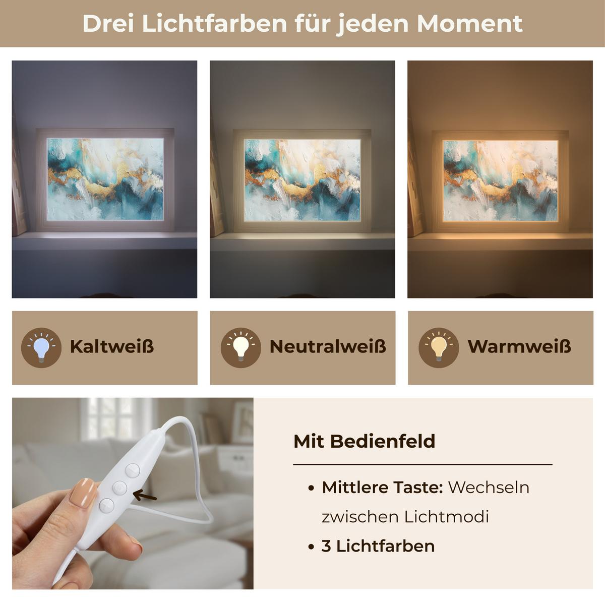 TISCHLEUCHTE Abstrakt - Kunst - Gold - Blau 20x15 cm - Aubergine, Holzwerkstoff (8/20/15cm) - OnlyWow