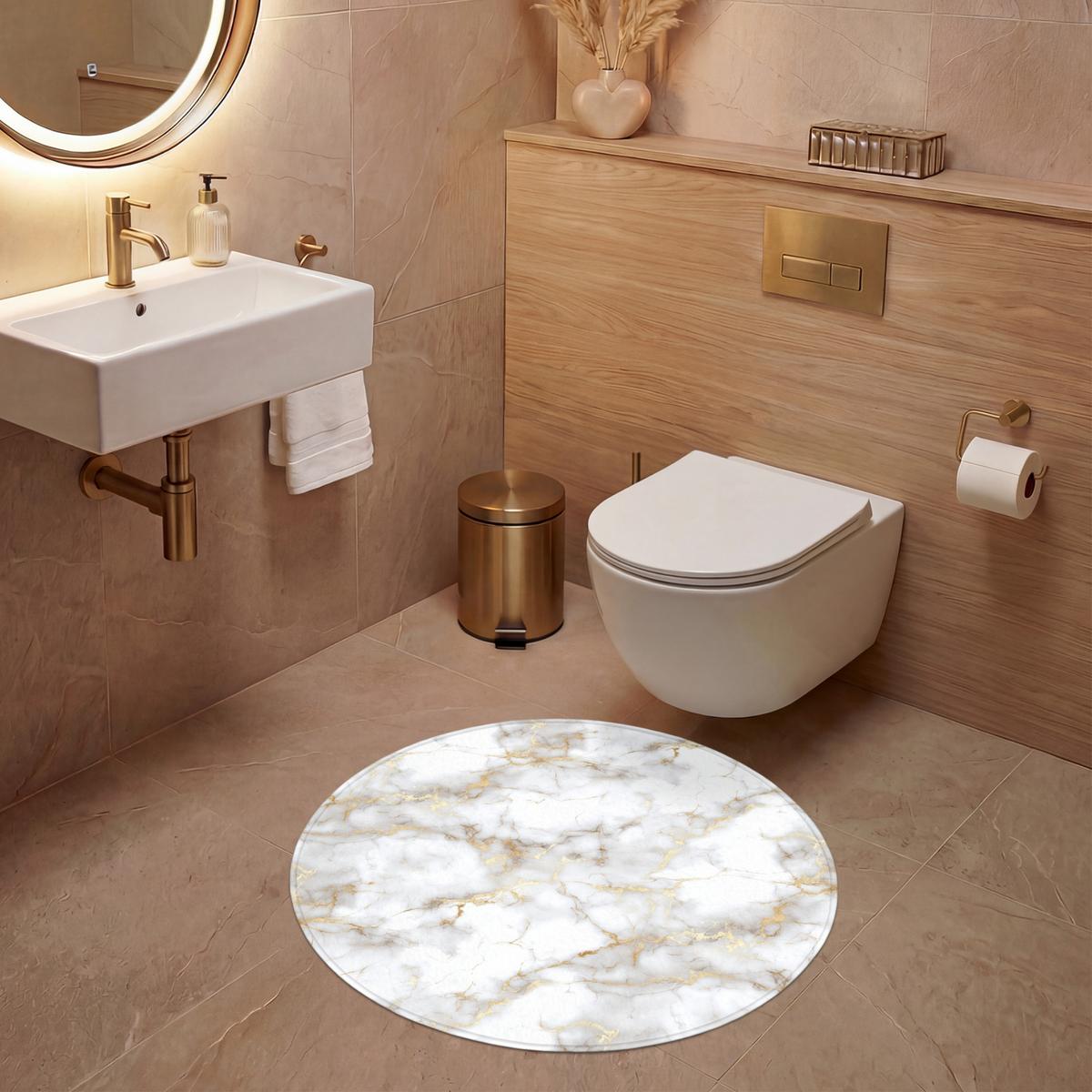 WC-VORLEGER Goldene Adern - Marmor - Weiß Toilettenteppich 70x70 cm - Weiß, Textil (70/1cm) - OnlyWow