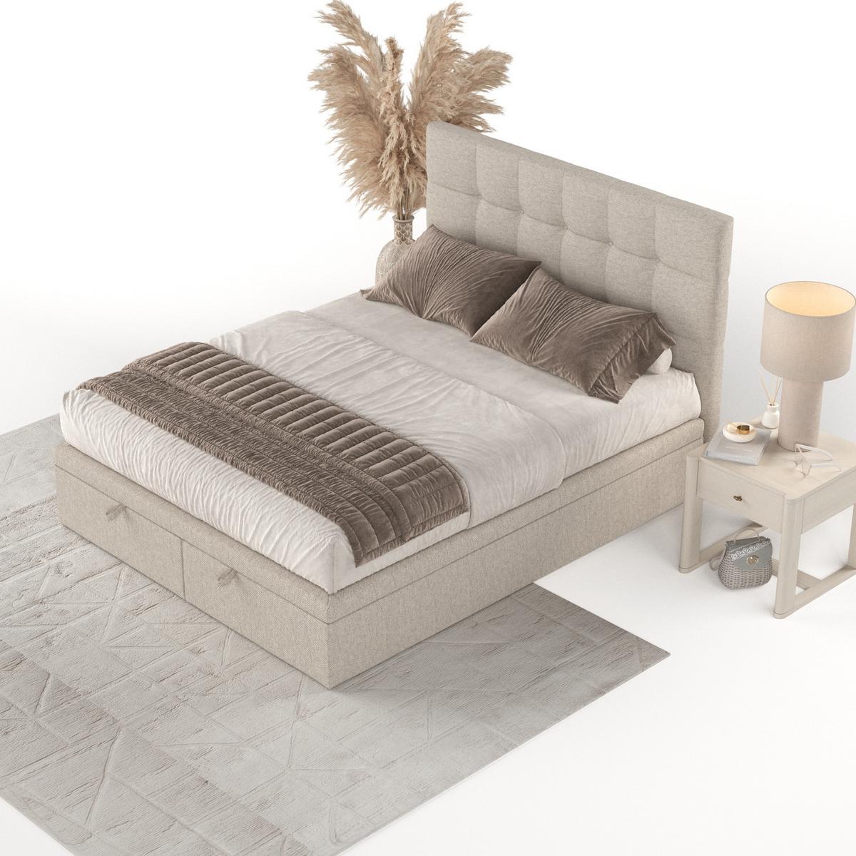 POLSTERBETT Guam mit Stauraum 200/200 cm Hellbeige im Megan Stoff - Beige/Schwarz, Holz/Holzwerkstoff (200/200cm) - AltaBeds