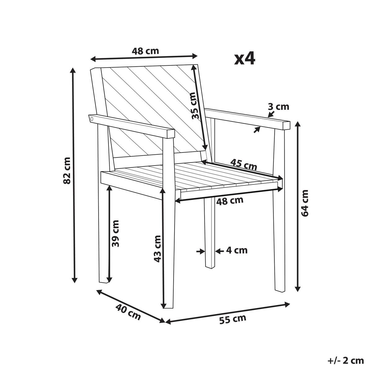 GARTENSTUHL 4er-Set Akazienholz hellbraun Baratti - Hellbraun, Holz (55/82/40cm) - Beliani