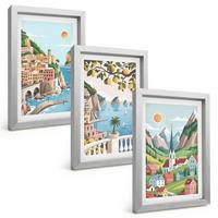 BILDER SET 3er Set - 20x30 cm Silberner Rahmen - Landschaften, Meer, Zitrusfrüchte - Silberfarben, Kunststoff (20/30cm) - TULUP