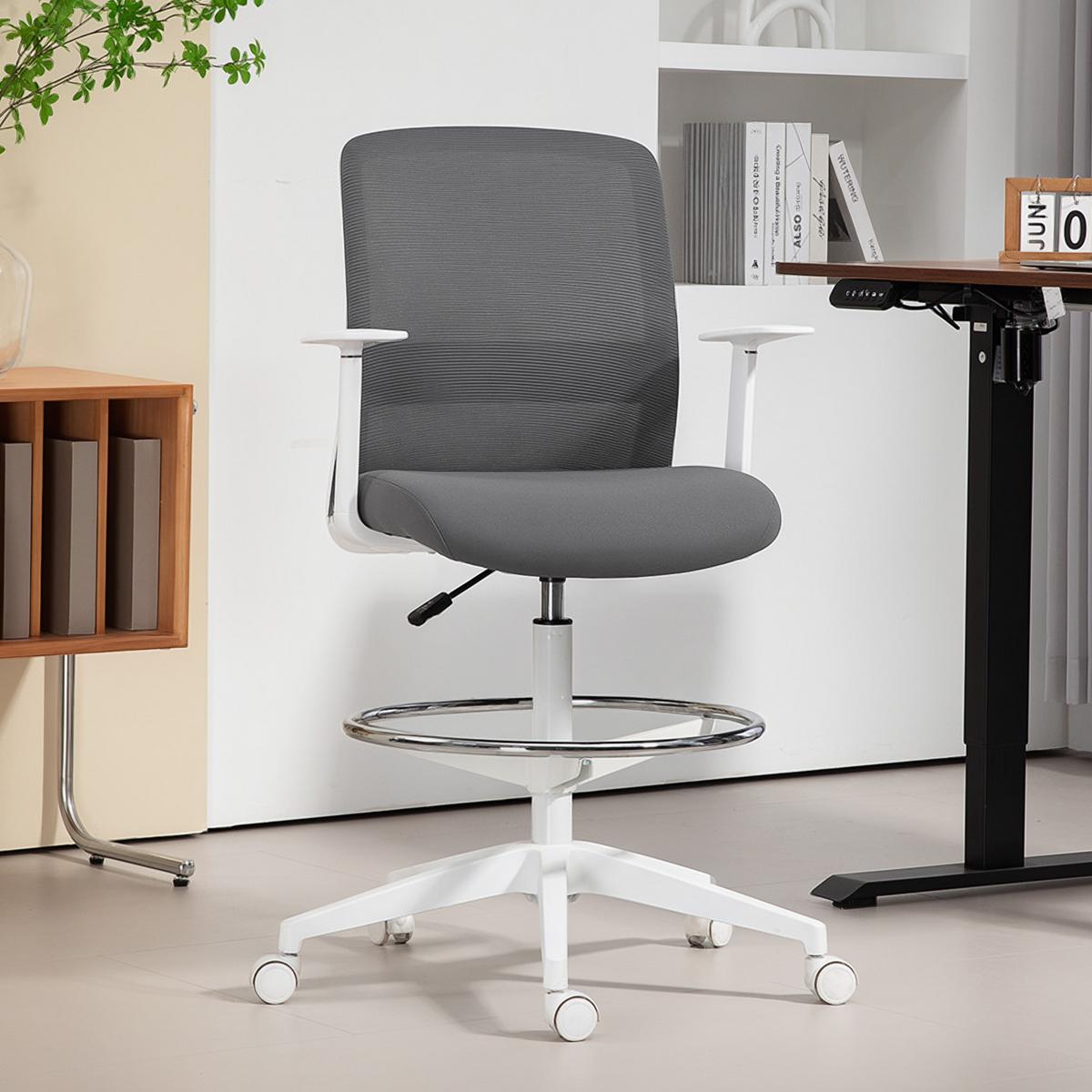BÜROSTUHL Ergonomischer Schreibtischstuhl mit Armlehne, Fußring, Grau - Grau, Textil (57.5/121/61.5cm) - HOMCOM