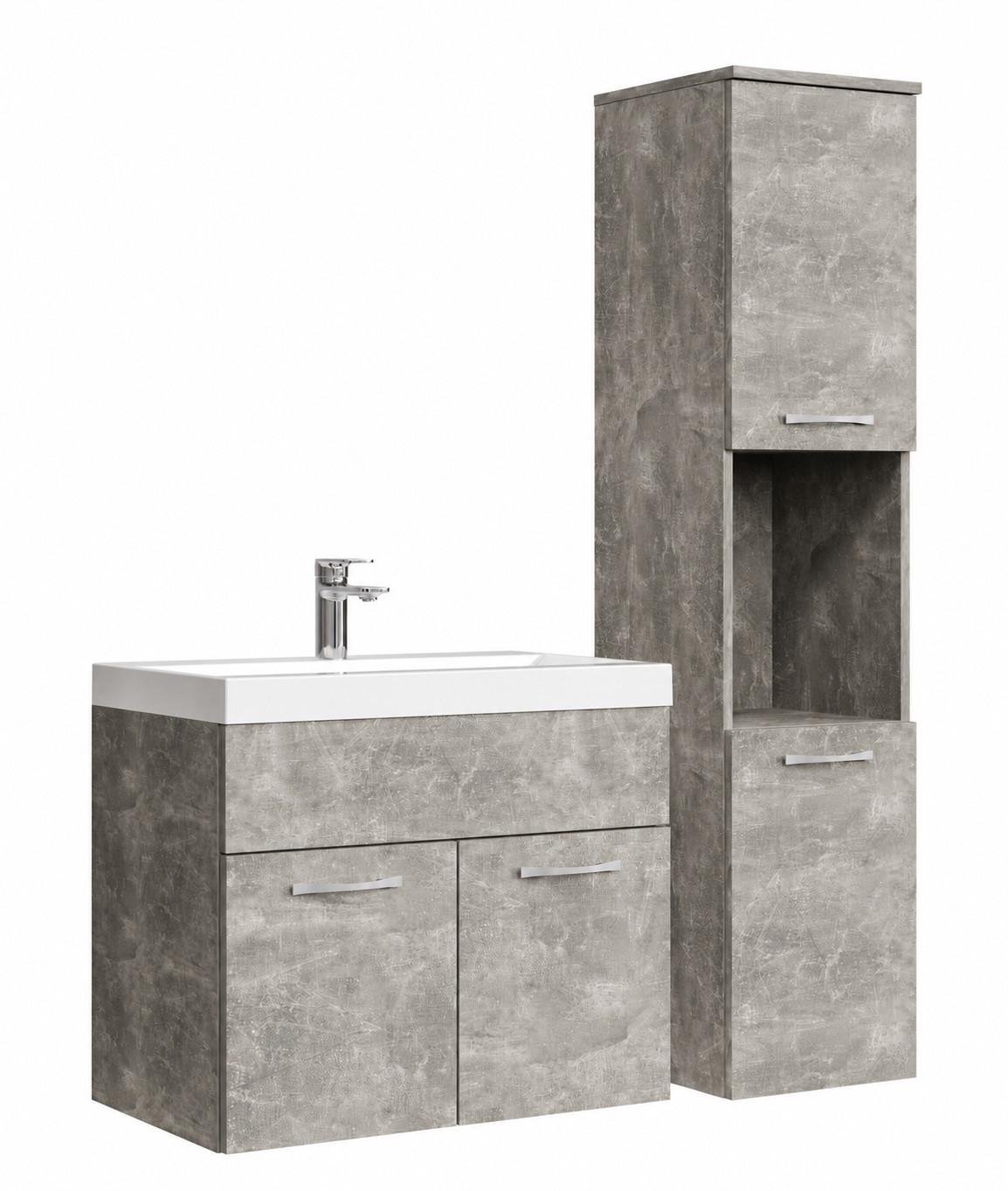 BADMÖBEL-SET Montreal 3 Teile Beton Grau - 60 x 35 x 51 cm - Grau, Holz (60/51/35cm) - Badplaats