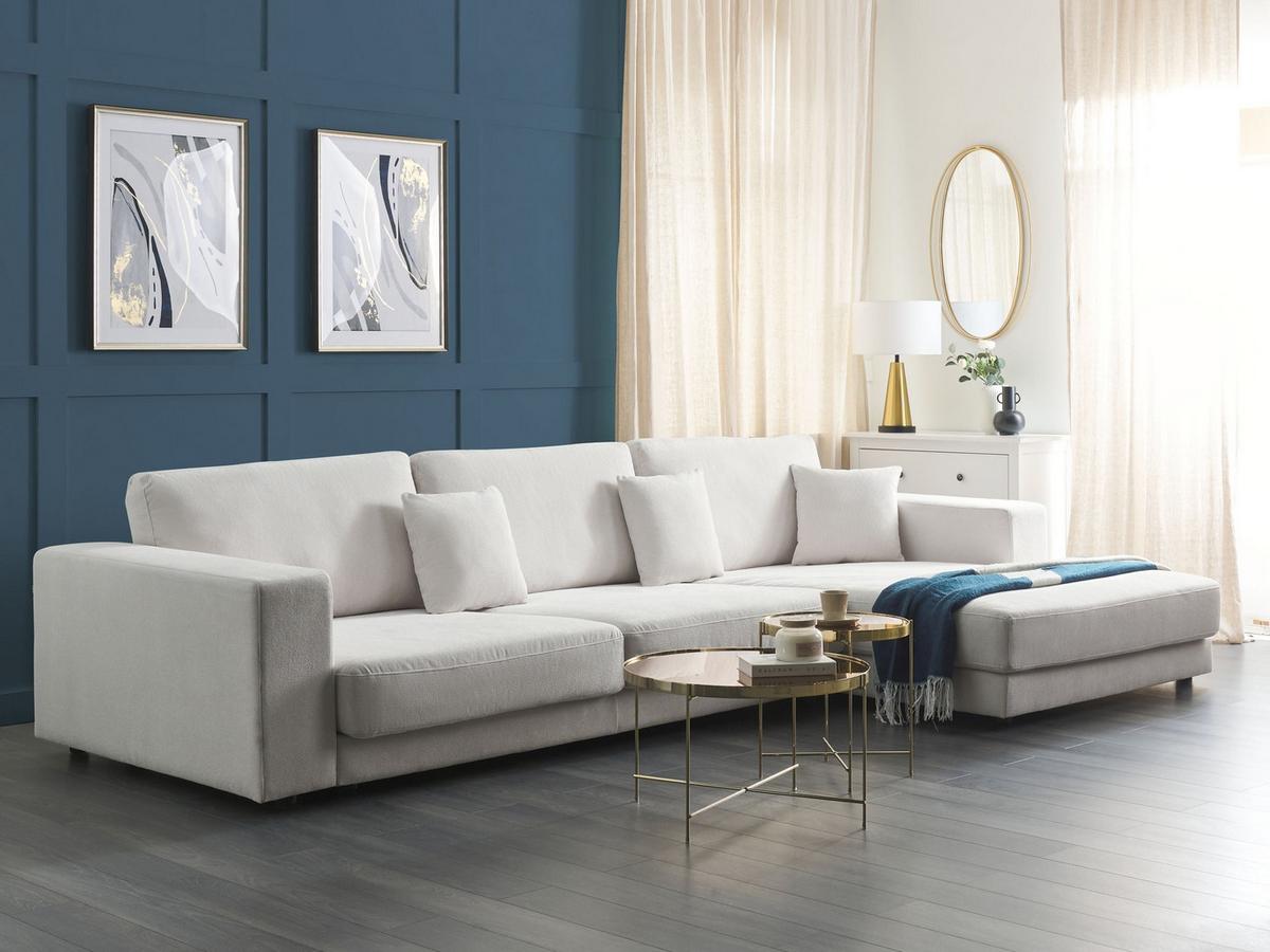 ECKFSOFA 5-Sitzer Stoff Cremeweiß linksseitig Lofoten - Creme/Schwarz, Textil (350/187cm) - Beliani