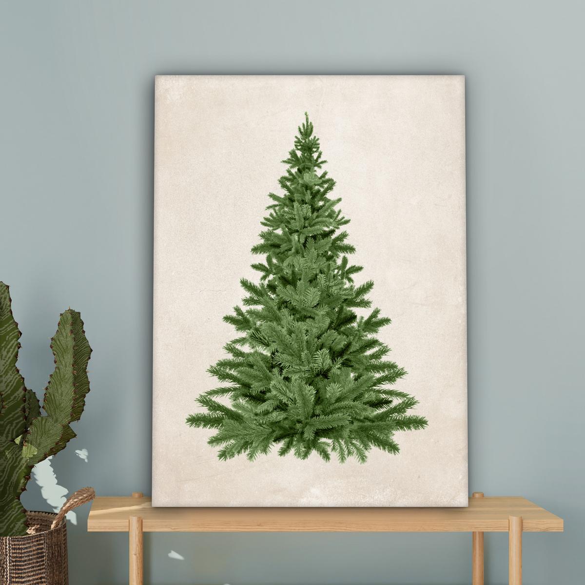 LEINWANDBILD Weihnachtsbaum - Grün - Weihnachten - Feiertage Wandbild Wohnzimmer 60x80 cm - Olivgrün, Textil (60/80cm) - MuchoWow