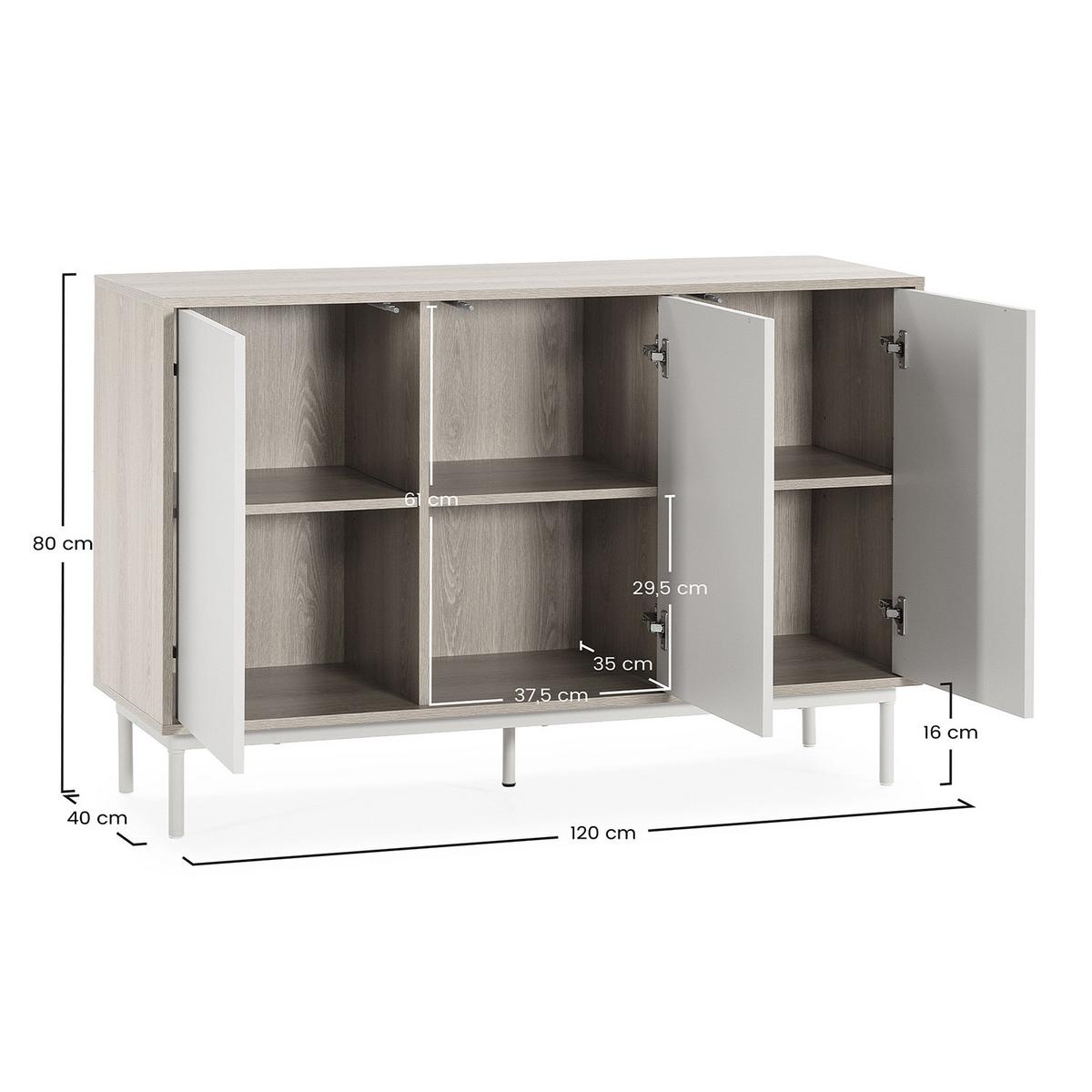 SIDEBOARD Cuzco 3 türen Eichenfarbe/grau - Grau, Holzwerkstoff (120/80/40cm)