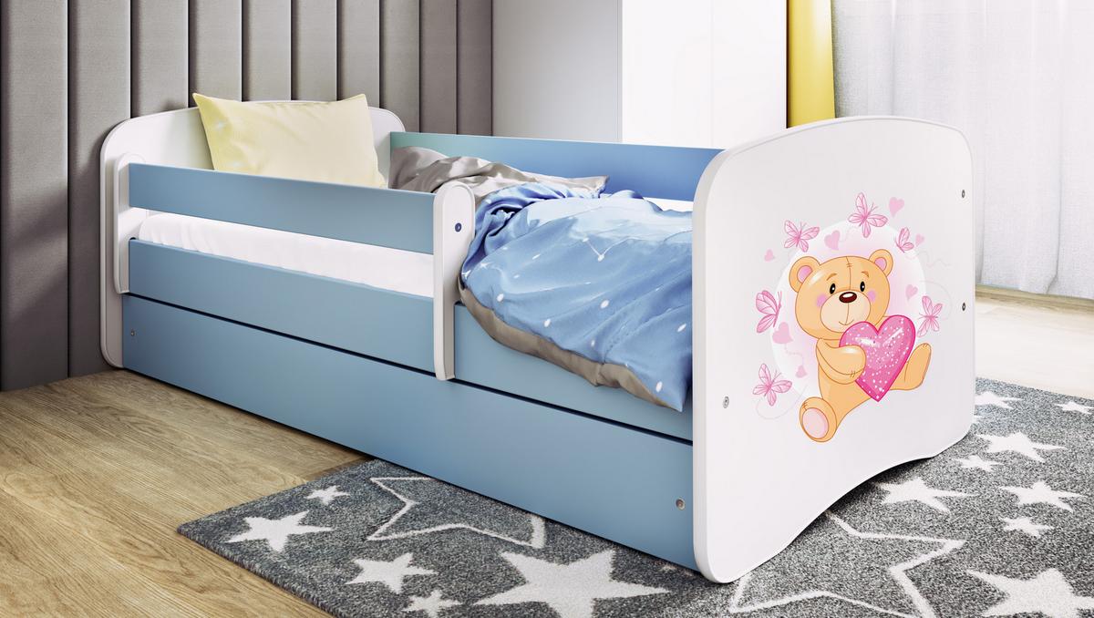 KINDERBETT Schmetterlingsbär mit Schublade 140/70 80/61/144 - Blau, Holzwerkstoff (70/140cm) - RAUMHIRSCH FURNITURE