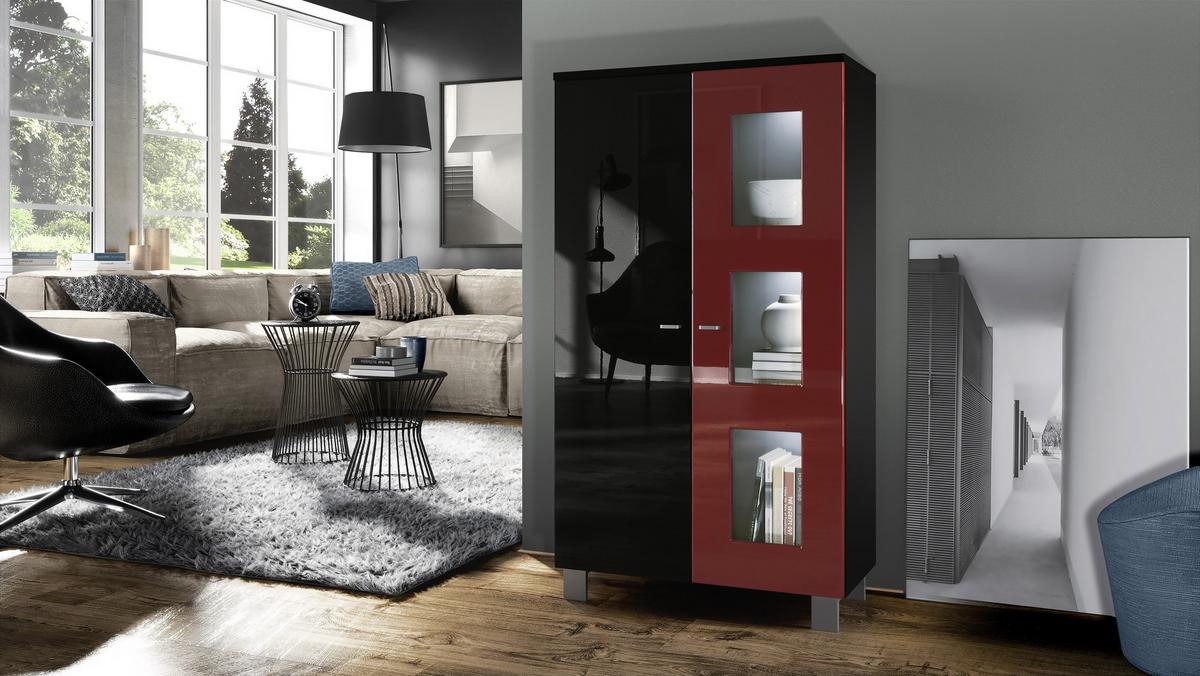 VITRINE Denjo Tür in Bordeaux Hochglanz - Bordeaux, Holzwerkstoff (71/129/35cm) - Vladon