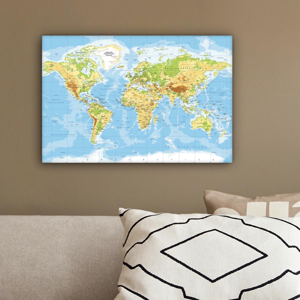 LEINWANDBILD Weltkarte - Statistisch - Blau - Erde - Bildung Deko Schlafzimmer 30x20 cm - Blau, Textil (30/20cm) - MuchoWow