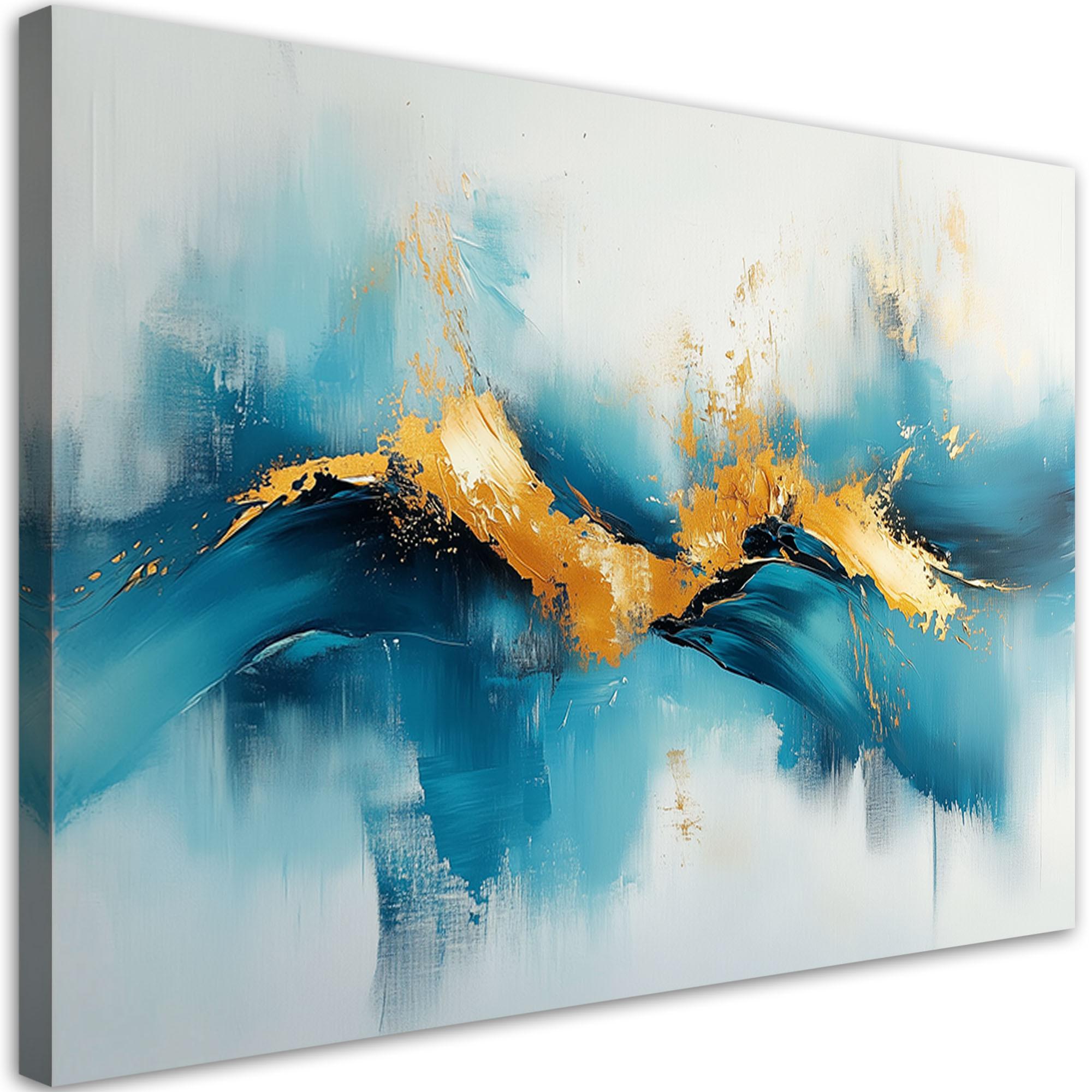 LEINWANDBILD Abstraktes Türkis mit Gold 120x80cm - Blau, Textil (120/80cm) - Feeby
