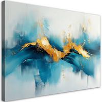 LEINWANDBILD Abstraktes Türkis mit Gold 90x60cm - Blau, Textil (90/60cm) - Feeby