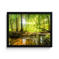 POSTER MIT RAHMENGERAHMTES BILD Wald - Landschaft - Wasser - Bäume - Sonne - Grün - Natur 40x30 cm - Grün, Papier (40/30cm) - MuchoWow
