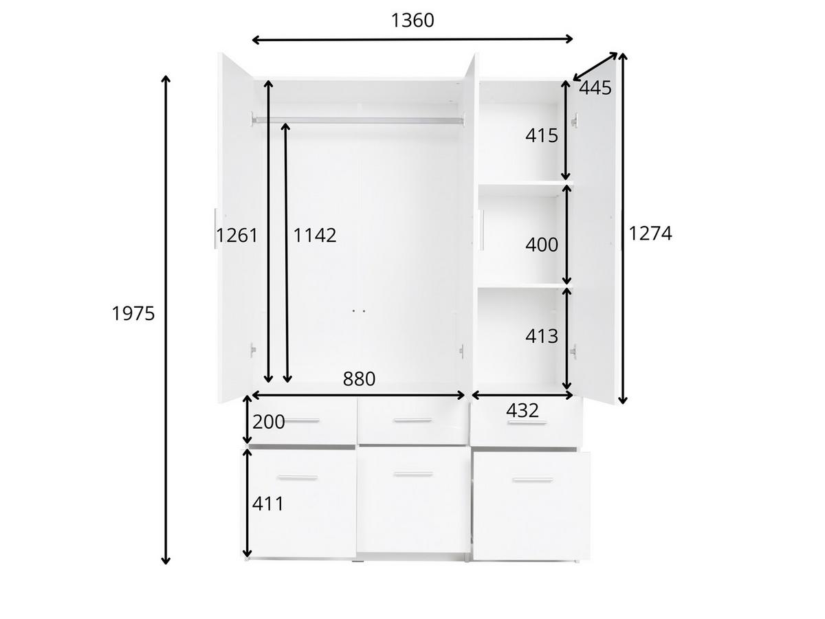 KLEIDERSCHRANK Eiche Wellington, Graphit 136/197,6/53,6 - Eichefarben/Graphitfarben, Holzwerkstoff (136/198/54cm) - RAUMHIRSCH FURNITURE