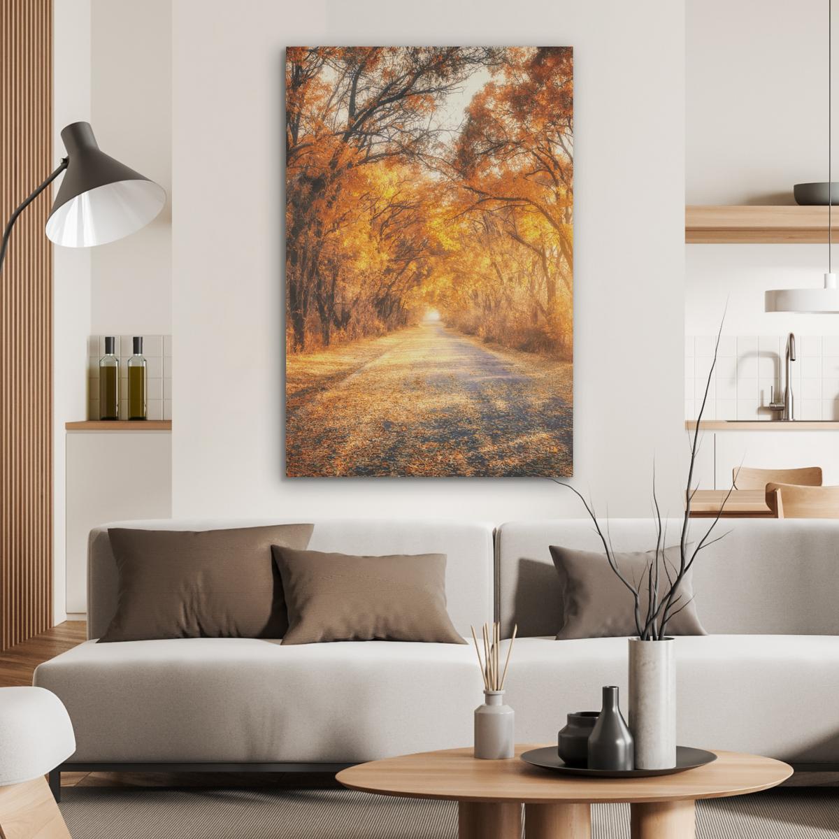 AKUSTIKBILD Wald - Herbst - Bäume - Waldweg - Natur Wanddeko 70x100 cm - Bernsteinfarben, Kunststoff (70/100/0.9cm) - MuchoWow