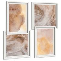 BILDER SET 4er Set - 50x50 cm & 40x60 cm Weißer Rahmen - Warme Aquarellfarben auf Leinwand - Weiß, Kunststoff (50/50cm) - TULUP