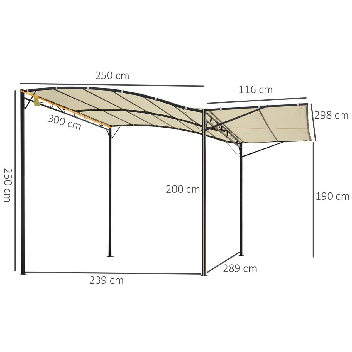 PAVILLON Stahl+Polyester Creme+Schwarz - Creme, Metall (250/250/300cm) - Outsunny