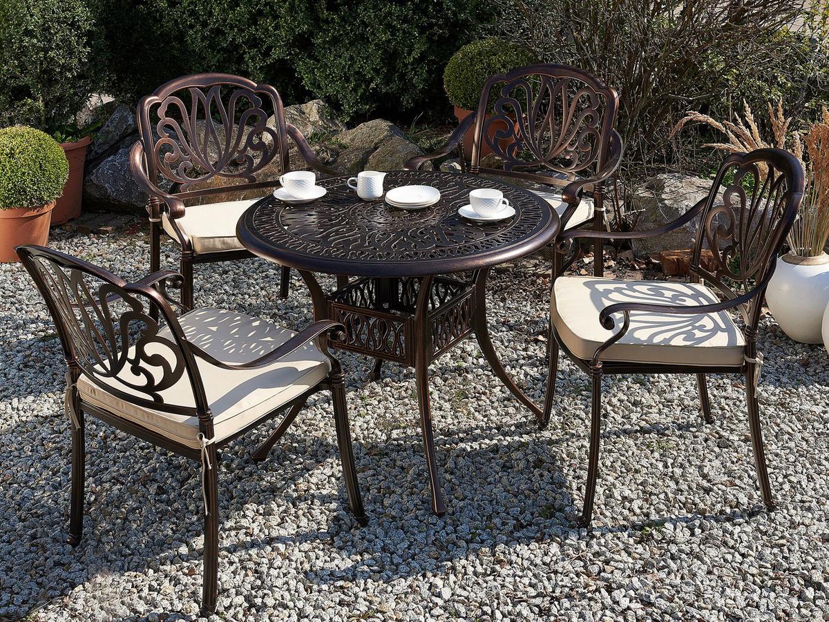 GARTENMÖBEL SET 4-Sitzer Aluminium dunkelbraun Ancona - Beige/Braun, Metall - Beliani