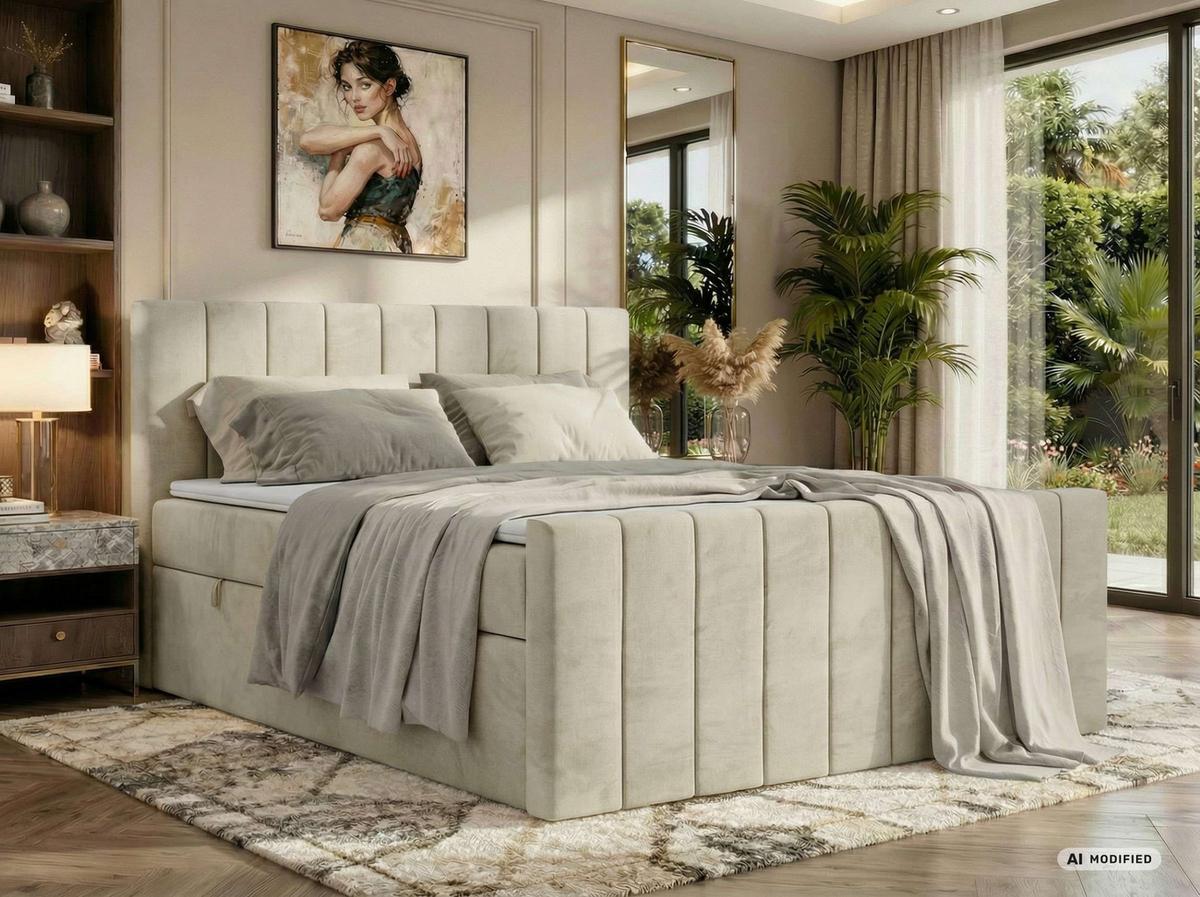 BOXBETT ALVER DUO 180/200 - Beige Velvet - Topper T25 - H3 - Beige/Schwarz, Kunststoff/Textil (180/200cm) - MKS