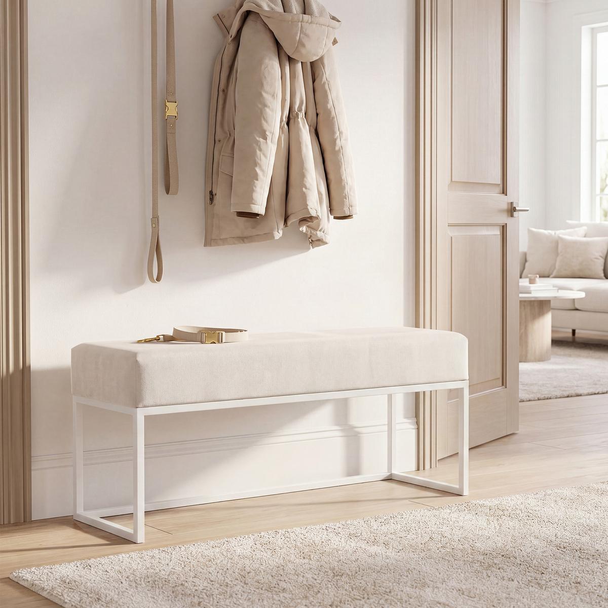 POLSTERBANK PURE 100 cm Metallgestell, Weiß / Creme - Creme, Textil/Metall (100/44/30cm) - Idohome