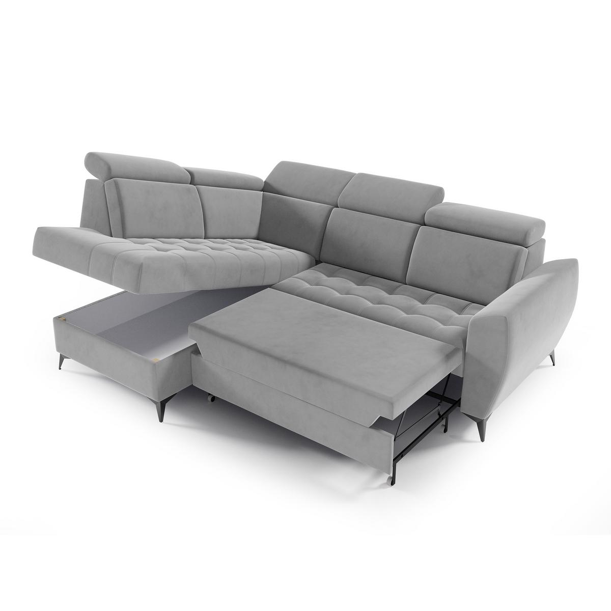 ECKSCHLAFSOFA Aurora II mit verstellbare Kopfstützen, Hellgrau, links - Hellgrau/Schwarz, Textil (266/204cm) - Beautysofa