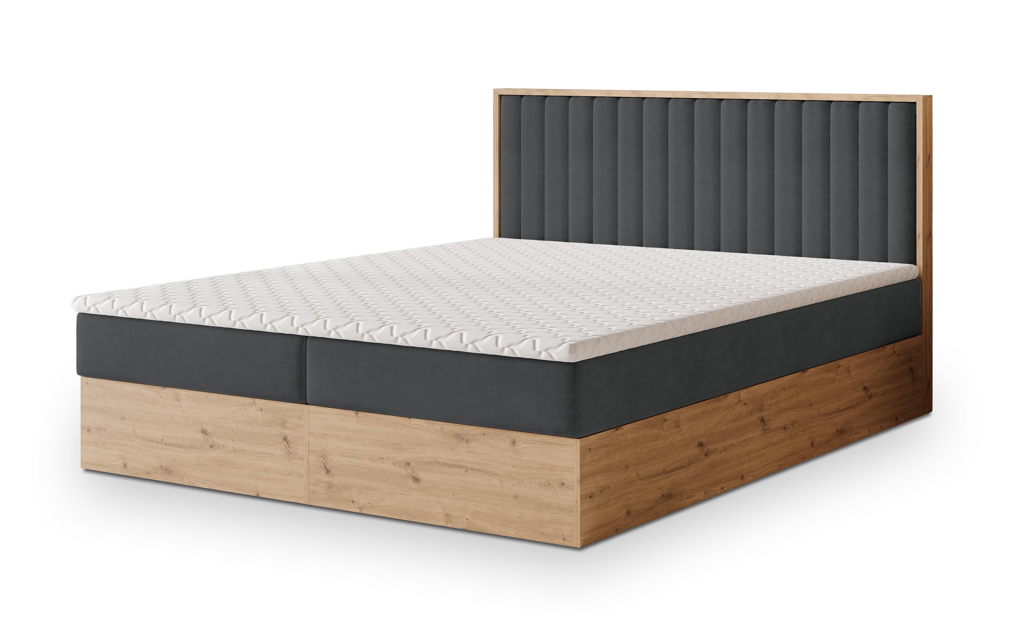BOXBETT VARELI 140x200 cm mit Matratze und Topper - Graphitfarben - Graphitfarben, Holz (140/200cm) - MASSENO