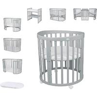 BABYBETT GREY OVAL 7in1 mit Matratze - Grau, Holz/Textil (73/125cm) - waldin