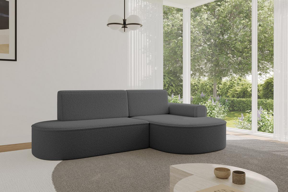 ECKSOFA mit Schlaffunktion und Bettkasten Ottomane Rechts MARI-L1-S - 283x167x73 cm Grau Bouclé - Schwarz/Grau, Holzwerkstoff/Kunststoff (167/283cm) - ALTDECOR