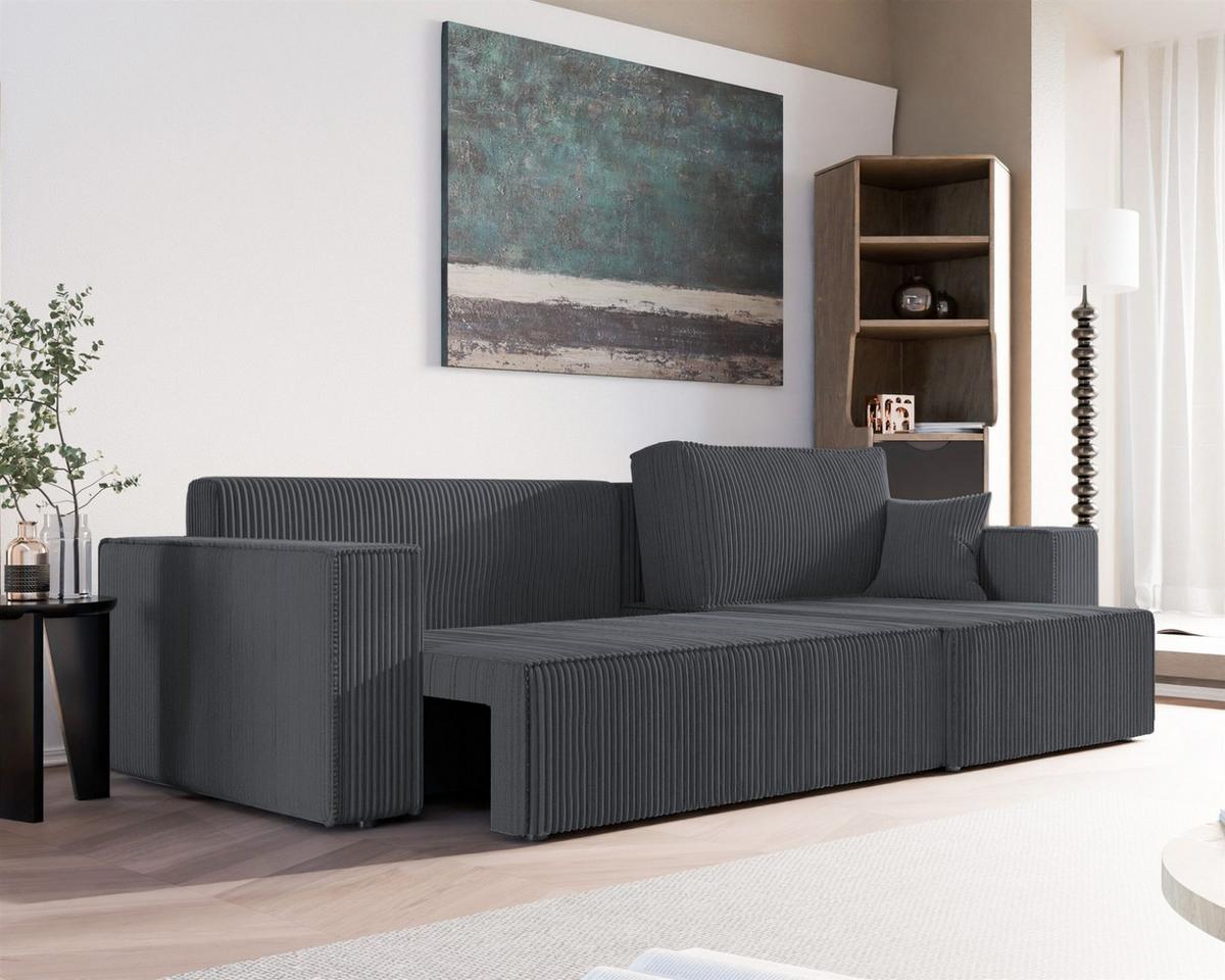 ECKSOFA Adara Max Mit Schlaffunktion - Dunkelgrau, Holzwerkstoff/Textil (145/276cm) - Fun Möbel