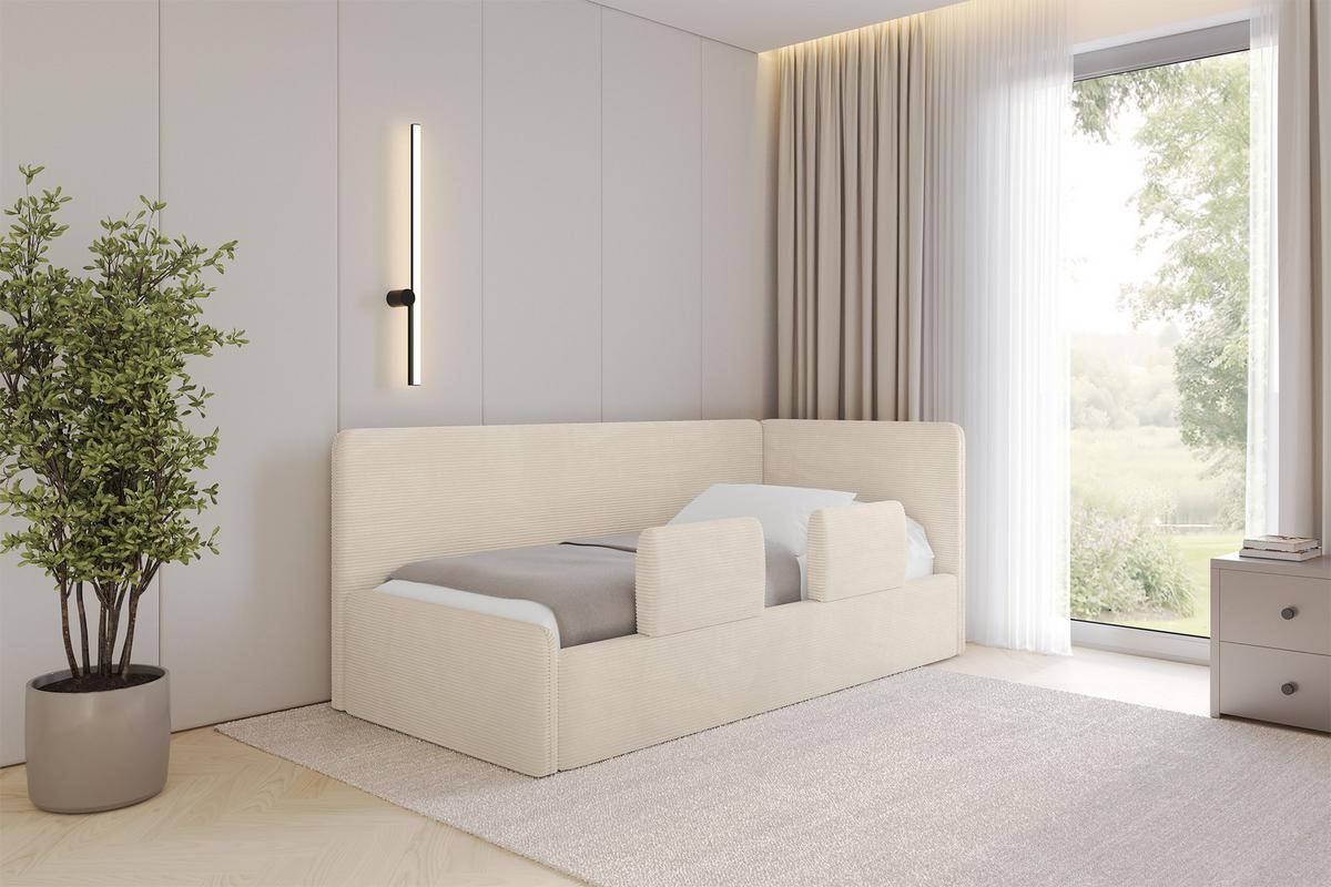 EINZELLBETT Jugendbett mit Bettkasten und Matratze H3/H4, Links - NORY 80x200 Beige - Creme, Holzwerkstoff/Textil (80/200cm) - ALTDECOR