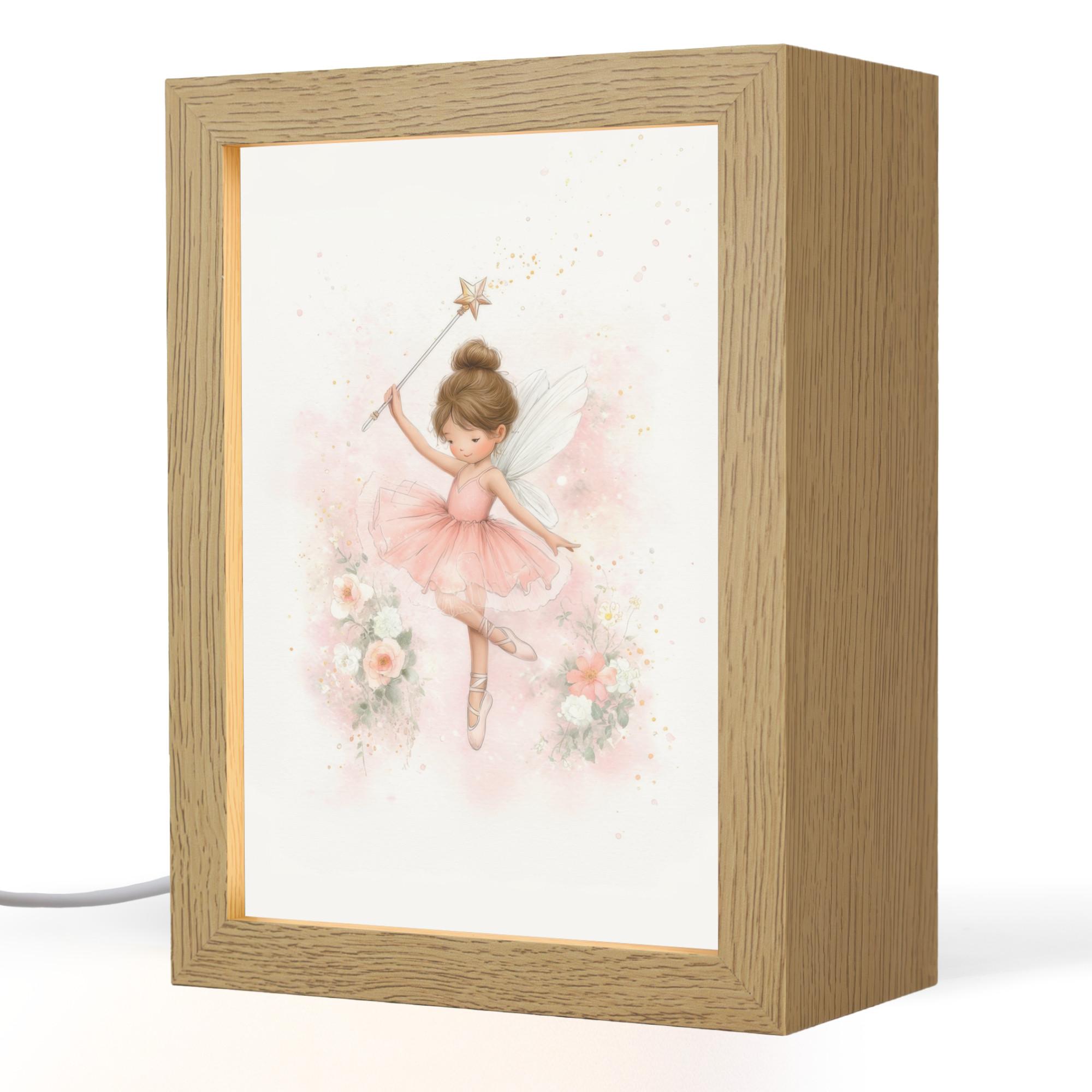 NACHTTISCHLAMPE Ballerina - Fee - Blumen - Rosa 15x20 cm - Rosa, Holzwerkstoff (8/15/20cm) - OnlyWow