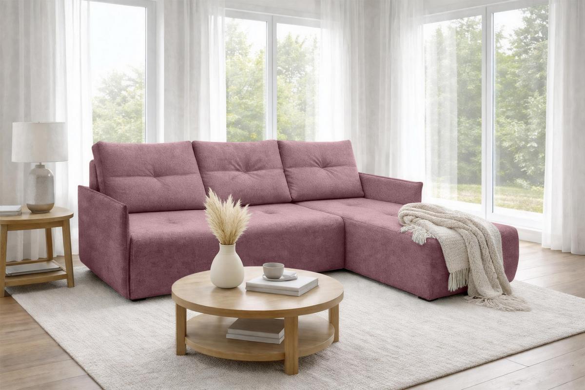 ECKSOFA L Form Damascus Rosa 212/143/88 cm Rechts mit Schlaffunktion - Schwarz/Rosa, Kunststoff/Textil (212/143cm) - AX Living