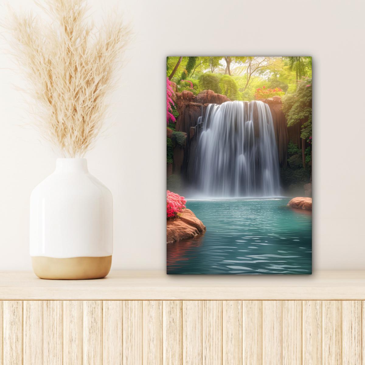 LEINWANDBILD Wasserfall - Natur - Pflanzen - Dschungel - Wasser Deko Wohnzimmer 20x30 cm - Grün, Textil (20/30cm) - MuchoWow