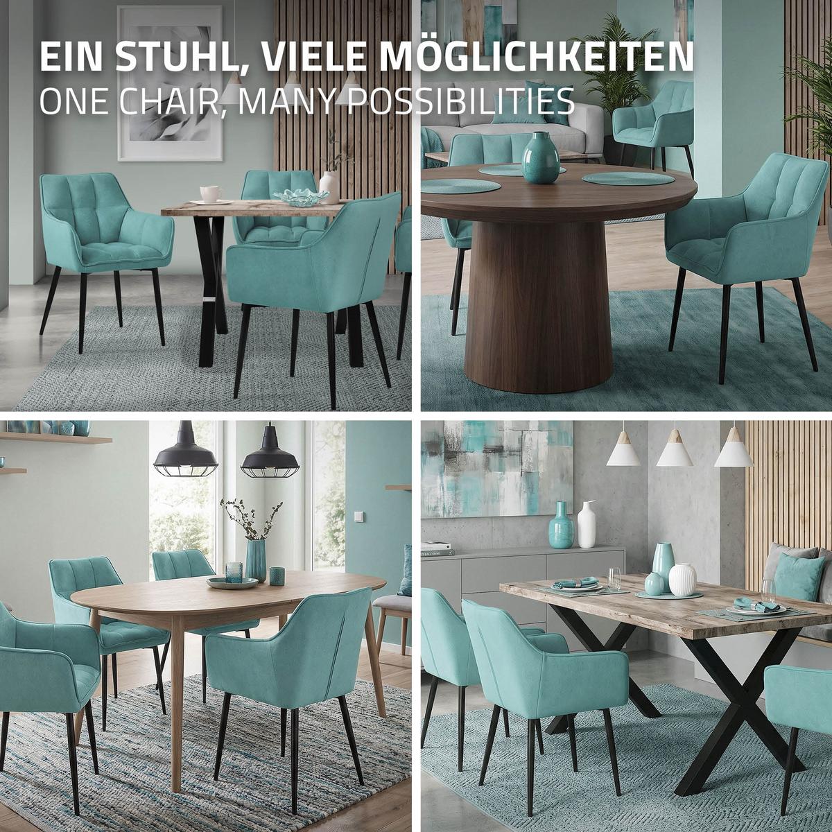 ESSZIMMERSTUHL Petrol Frotteestoff - Petrol/Schwarz, Textil/Metall (63/90/57cm) - ML-DESIGN