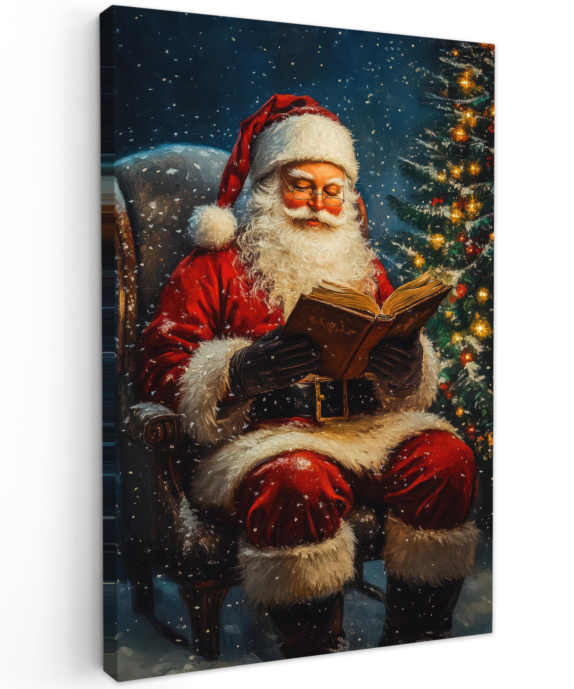 LEINWANDBILD Weihnachtsmann - Weihnachten - Winter - Weihnachtsbaum Deko Groß 90x140 cm - Bordeaux, Textil (90/140cm) - MuchoWow