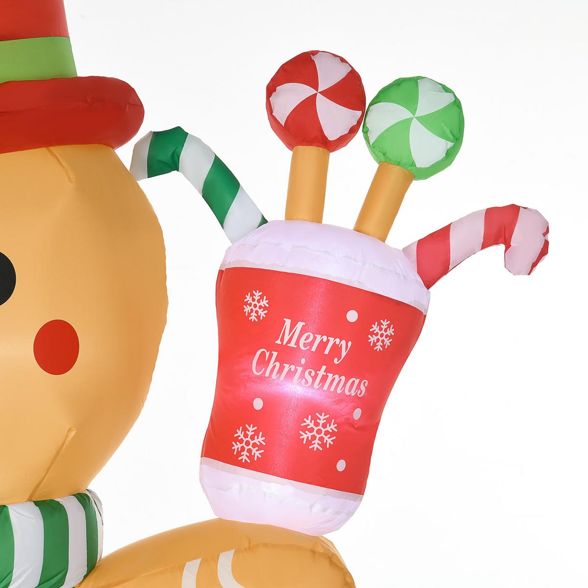 WEIHNACHTS Aufblasbarer Lebkuchenmann 2,35 m mit LED-Lichtern wetterfest - Orange, Kunststoff (75/235/170cm) - HOMCOM
