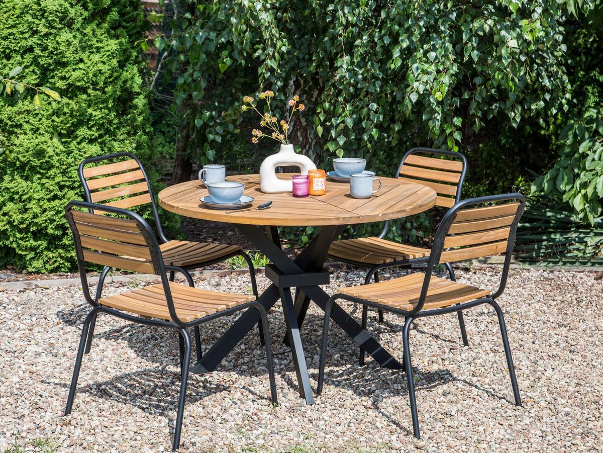 GARTENTISCH Heller Holzfarbton Iissone - Hellbraun/Schwarz, Holz (110/110/75cm) - Beliani