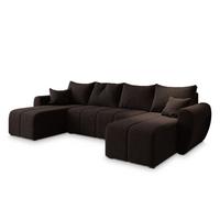 WOHNLANDSCHAFT MADISON U Braun Dünner Stoff mit Schlaffunktion - Schwarz/Braun, Holz/Kunststoff (311/82/145cm) - MASSENO