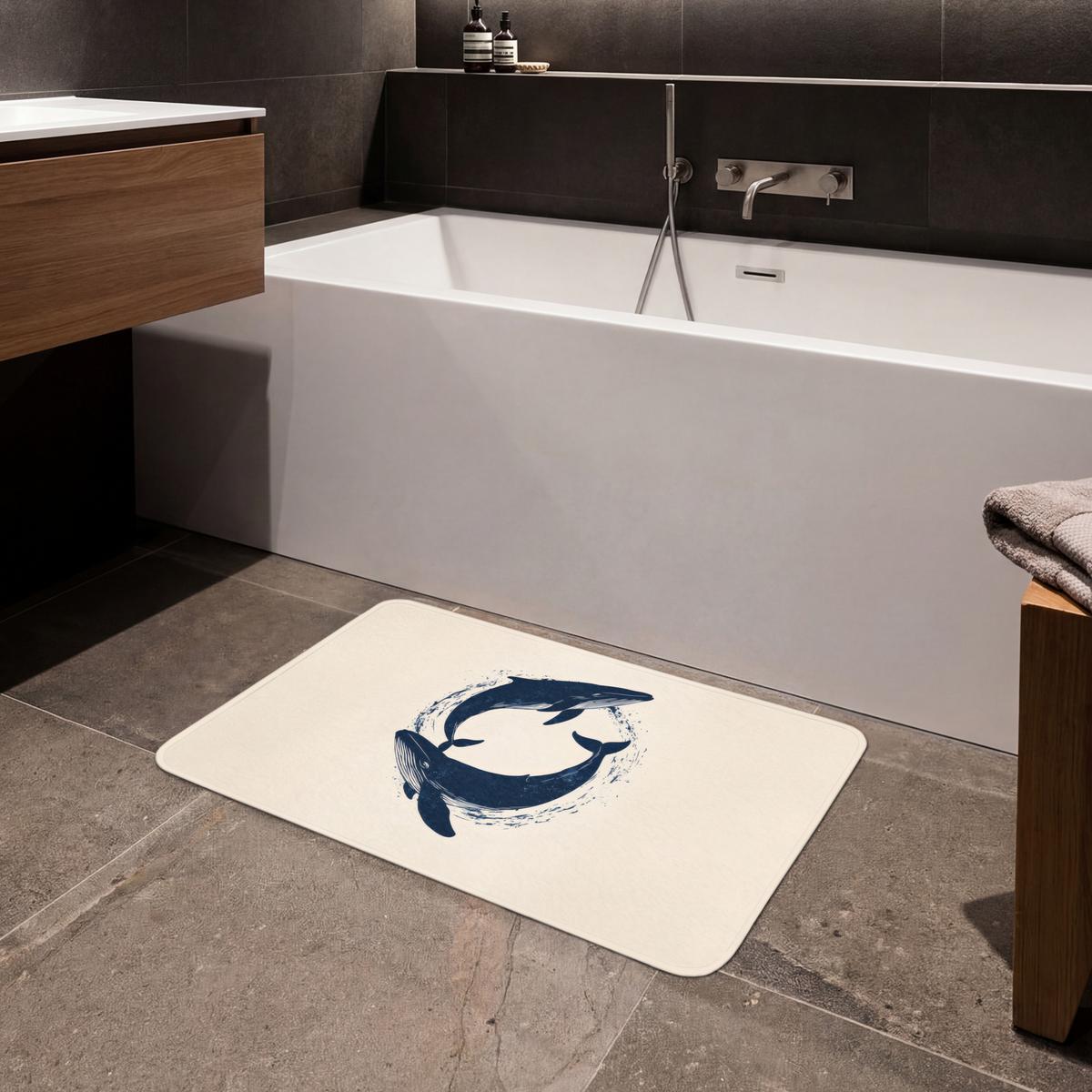BADEMATTE Wale - Spritzer - Kreis - Dunkelblau 80x50 cm - Dunkelblau, Textil (80/50cm) - OnlyWow
