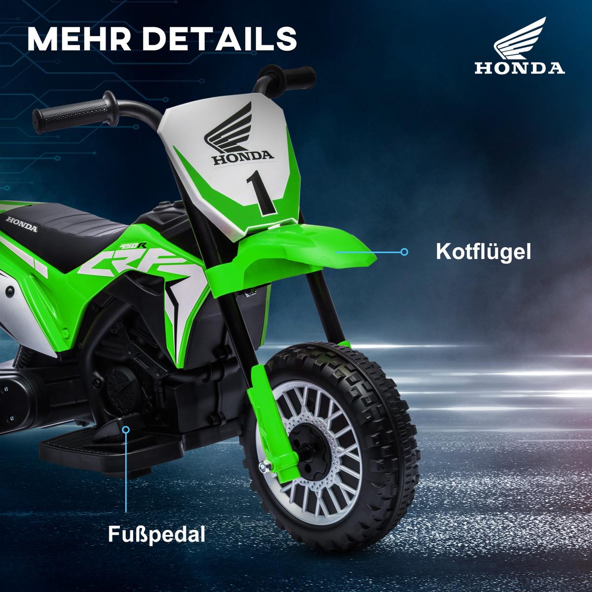 ELEKTRO-MOTORRAD mit Hupe, Musik 6V Grün - Grün, Metall (71/40.5/43.5cm) - HOMCOM