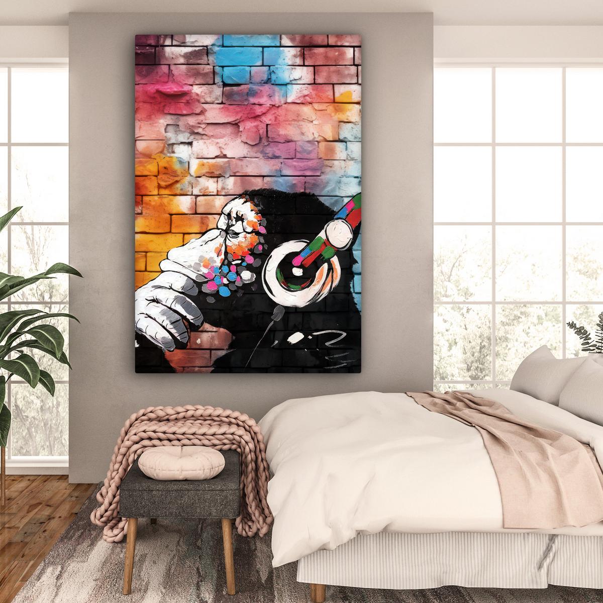 LEINWANDBILD Affe - Graffiti - Musik Deko Groß 90x140 cm - Multicolor, Textil (90/140cm) - MuchoWow